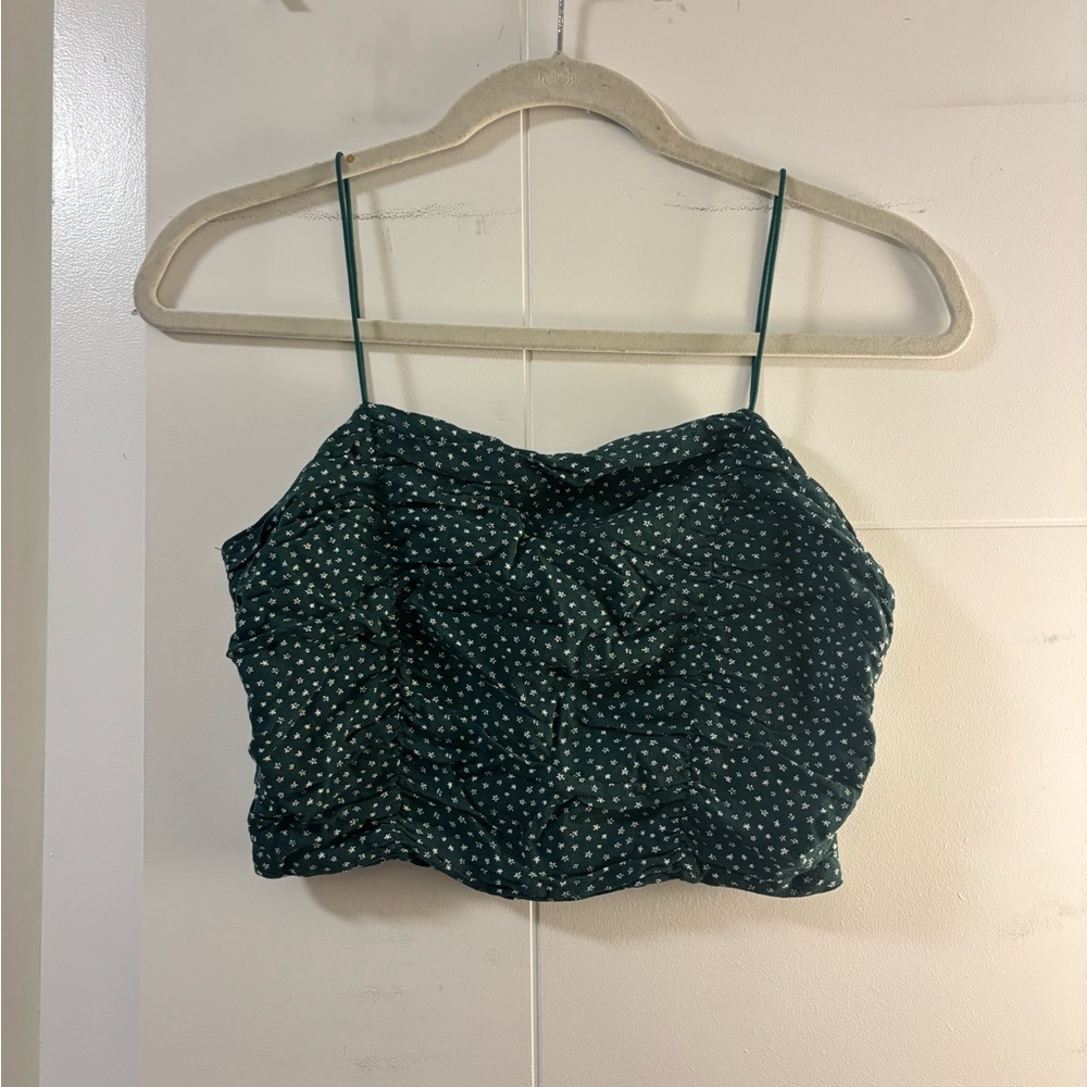 Green Floral ruched crop top